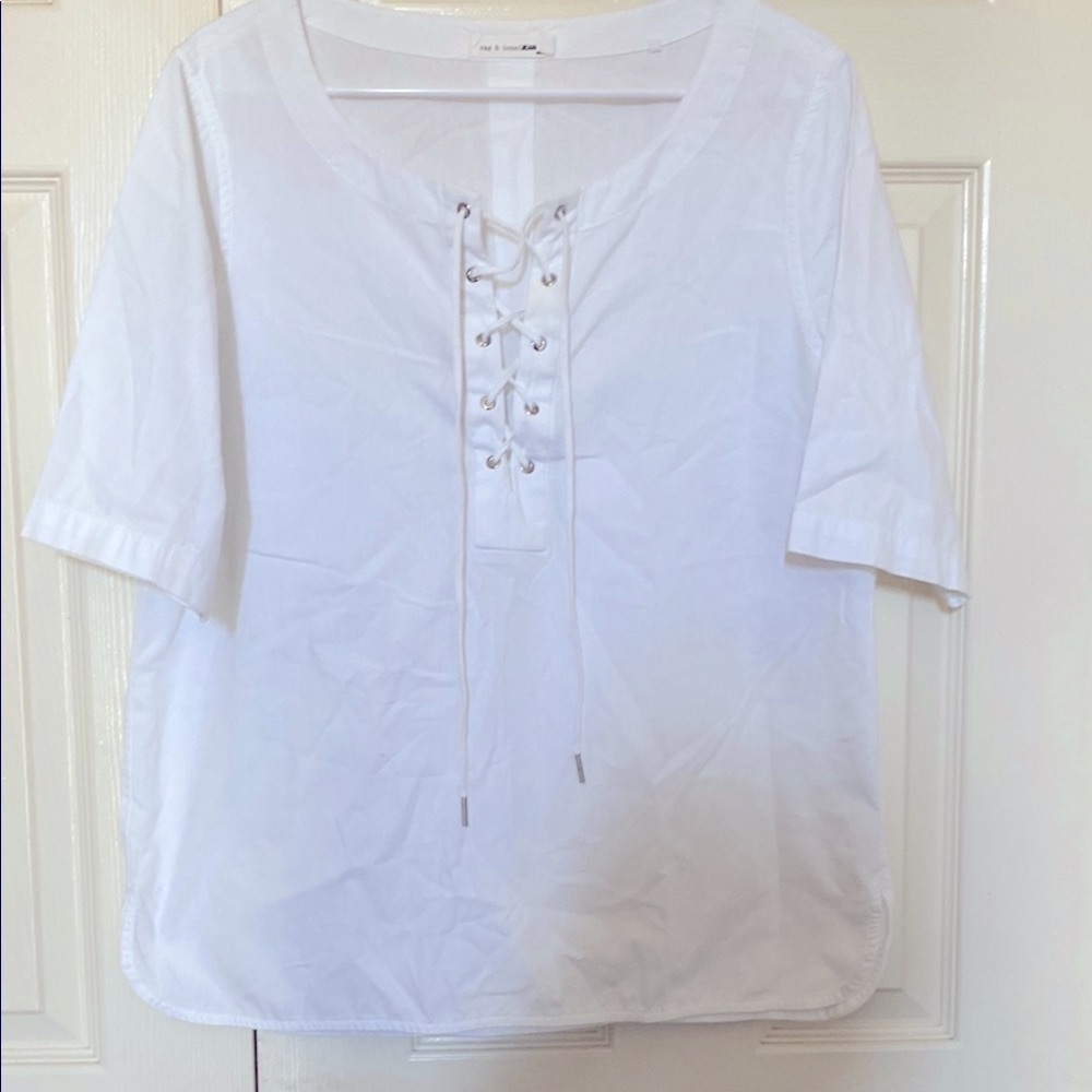 Rag & Bone 100 % cotton white lace-up blouse size Medium